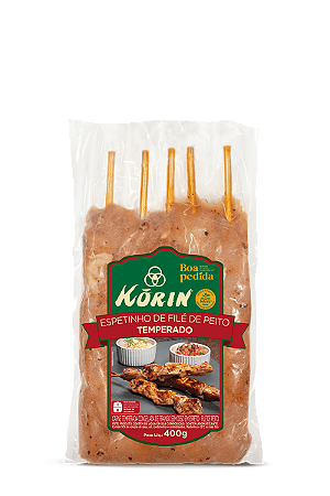 ESPETINHO DE FILE DE PEITO DE FRANGO TEMPERADO - KORIN - 400g