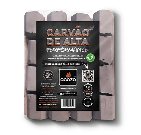 CARVÃO (POUCA FUMAÇA) BRIQUETE COM ACENDEDOR - ACEZO - 1,6kg