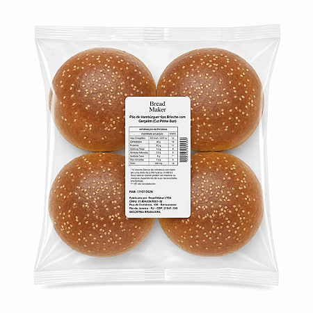 PÃO BURGER PRIME AMANTEIGADO COM GERGELIM - 4un - BREAD MAKER