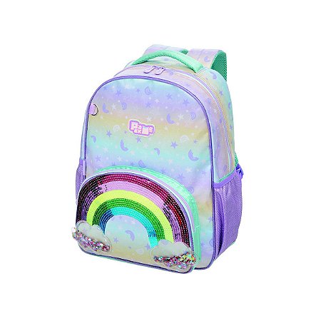Mochila Infantil Arco Íris Lilás com Paetês Escolar Menina