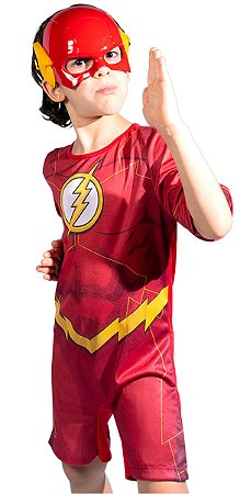 Fantasia Flash Infantil Curta Roupa Original DC com Máscara