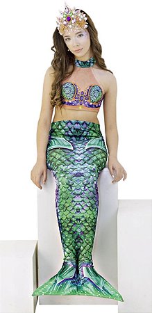 Fantasia Sereia Feminino Adulto Roupa Carnaval e Cauda Luxo