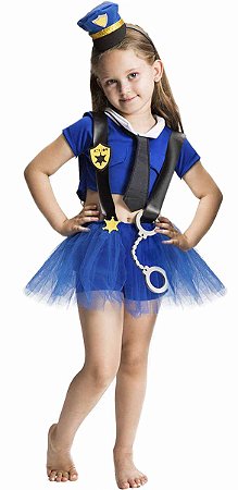 Fantasia Policial Infantil Menina Roupa Festa com Acessórios