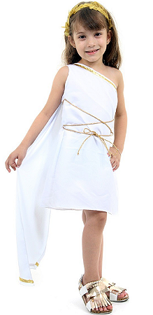 Fantasia Infantil Menina Deusa Grega Vestido Carnaval + Tiara