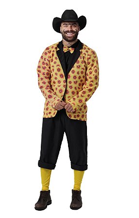 Fantasia Noivo Adulto Junino Festa Caipira Blazer Amarelo - 7 Artes BrinQ  Fantasias