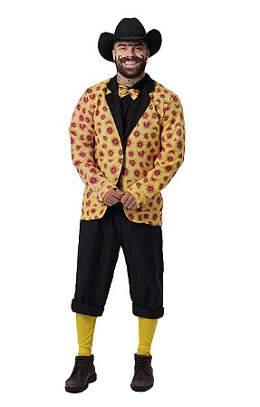 Fantasia Noivo Adulto Junino Festa Caipira Blazer Amarelo