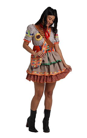 Vestido Junino Maria Bonita Adulto Cangaceira + Bolsa Lenço