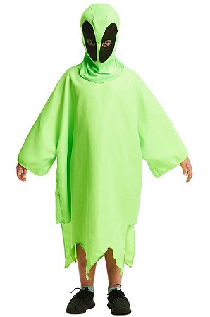 Fantasia Halloween ET Verde Alien Infantil Túnica com Capuz