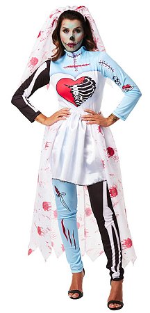 Fantasia Halloween Noiva Cadáver Feminina Mulher Zumbi Luxo