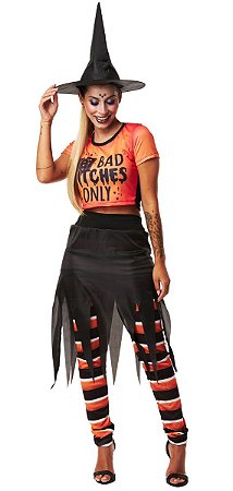 Fantasia Bruxa Adulta Halloween Feminina Cropped Saia Calça