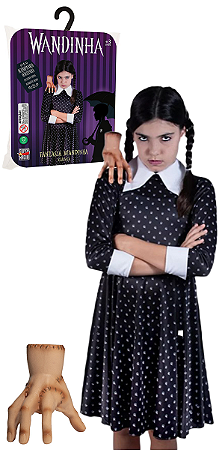 Fantasia Wandinha Vestido Infantil Original com Mãozinha