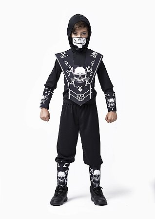 Fantasia Halloween Ninja Caveira Infantil Roupa com Máscara