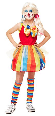 Fantasia Palhacinha Infantil Menina Vestido Palhaça + Meias