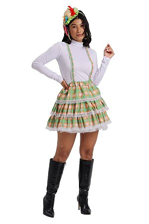 Saia Xadrez Feminina Caipira Festa Junina Salopete Verde