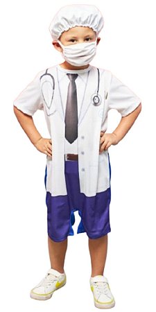 Fantasia Carnaval Menino Médico Infantil com Máscara e Touca