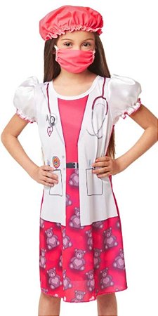 Fantasia Carnaval Menina Médica Infantil com Máscara e Touca
