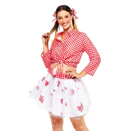 Saia Festa Junina Adulto Conjunto Camisa Xadrez e Saia