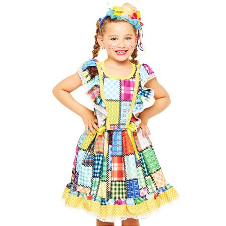 Vestido Festa Junina Infantil Caipira Estampado com Babados