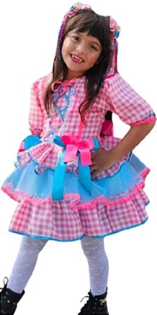 Vestido Junino Infantil Caipira Xadrez Rosa Saia em Camadas