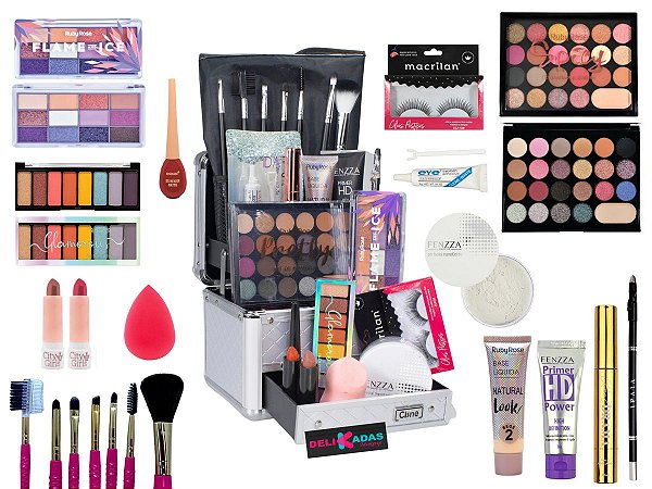 Maleta De Maquiagem Completa Com 32 Sombras Ruby Rose Chique