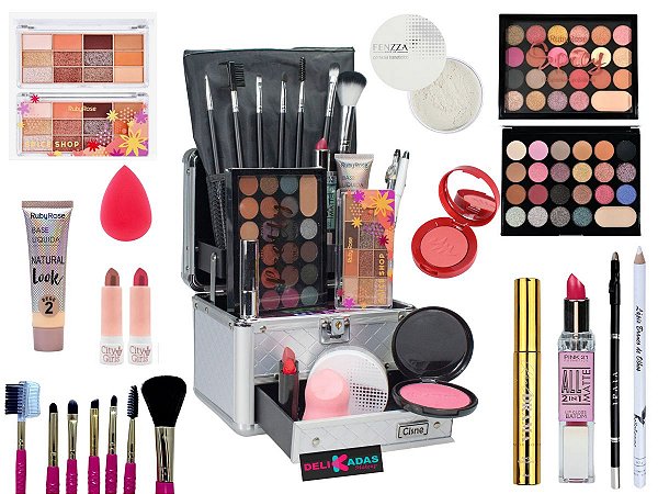 Maleta De Maquiagem Completa 32 Sombras Ruby Rose Mais Blush Ultra