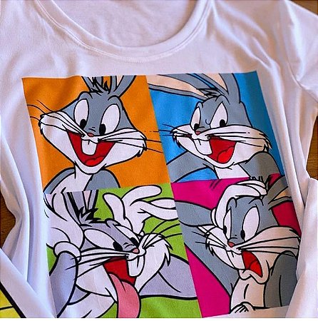Tshirts feminina poliéster - Pernalonga no quadro