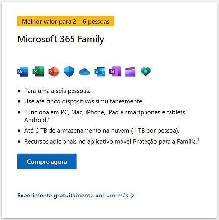 Microsoft Office 365 Family - Licença com Renovação Assinatura Anual (Não é Vitalício)