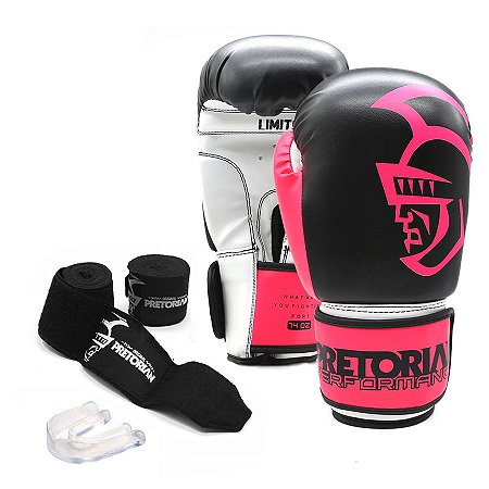 CONJUNTO LUVA BOXE MUAY THAI PERFORMANCE PRETORIAN + BAND + PROTETOR BUCAL - ROSA