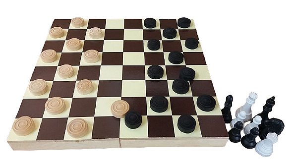 Tabuleiro de damas e xadrez, madeira marchetada, com su