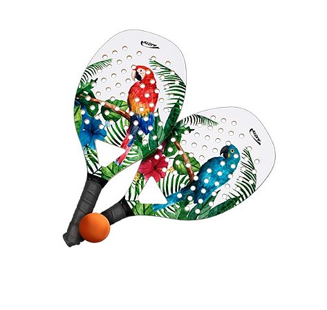 KIT BEACH TENNIS 02 RAQUETE EM COMPENSADO NAVAL E 01 BOLA DE BORRACHA KLOPF