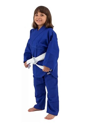 KIMONO JIU JITSU E JUDO COMBATE INFANTIL AZUL COM FAIXA BRANCA - TORAH