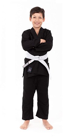 KIMONO JIU JITSU E JUDO COMBATE INFANTIL PRETO COM FAIXA BRANCA - TORAH