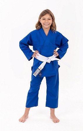 KIMONO JIU JITSU E JUDÔ REFORÇADO FLEX INFANTIL AZUL COM FAIXA BRANCA - TORAH