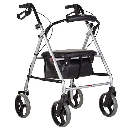 Andador Com 4 Rodas Assento e Cesta Prata Mobilidade Mercur