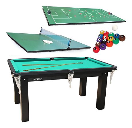 Mesa Multijogos 3 em 1 Sinuca + Fut. de Botão + Ping Pong + Acessórios Procópio