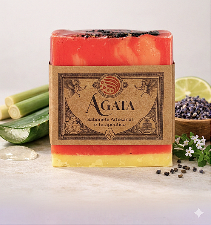 Sabonete Terapêutico em barra Ágata - Aloe Vera com essência de Lemongrass e Verbena