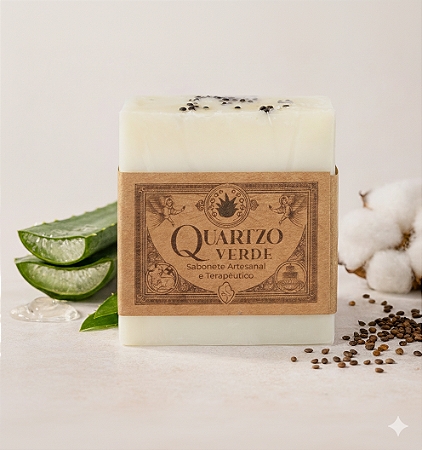 Sabonete em barra Terapêutico Quartzo Verde - Aloe Vera com essência de Algodão