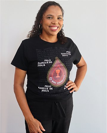 Camiseta Baby look Gota do Sangue de Jesus Preta