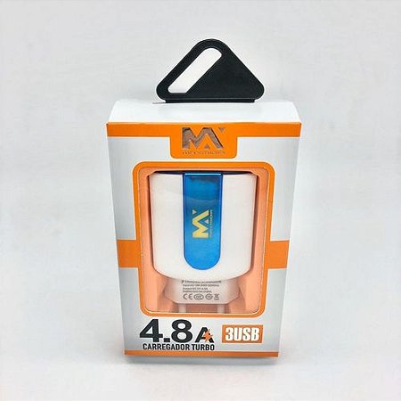 Carregador Parede Turbo 3.6A 3 Saídas USB-Branco/Azul