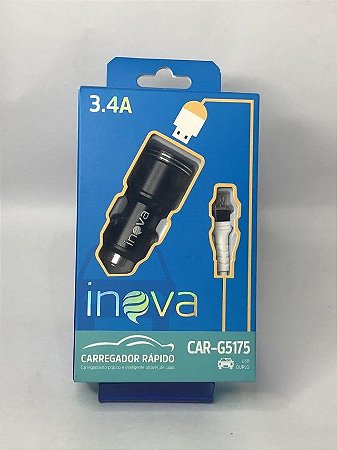 Carregador V8/iphone Veicular Inova Original 3.1a 2usb Metal