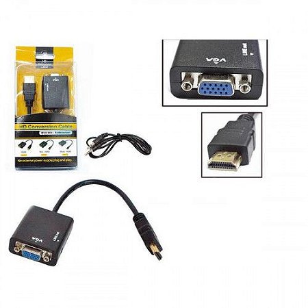 Cabo Adaptador Conversor Hdmi Para Vga Com Saída P2 De Áudio