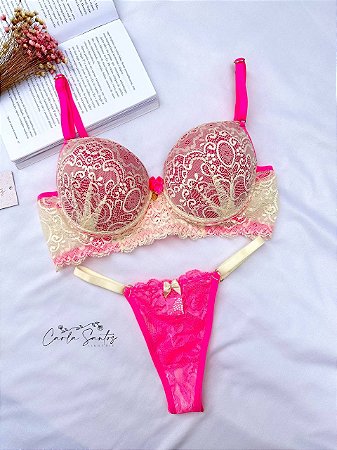 Conjunto Jade - Pink Neon + Branco off