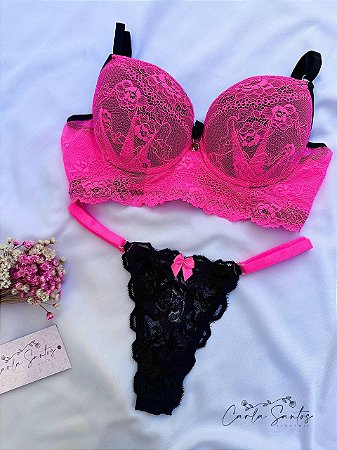 Conjunto Jade - Preto e Pink Neon