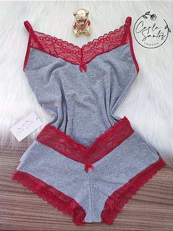 Baby doll Cotton e renda - Vermelho