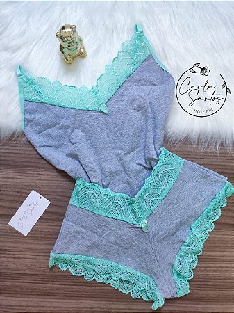 Baby doll Cotton e renda - Verde