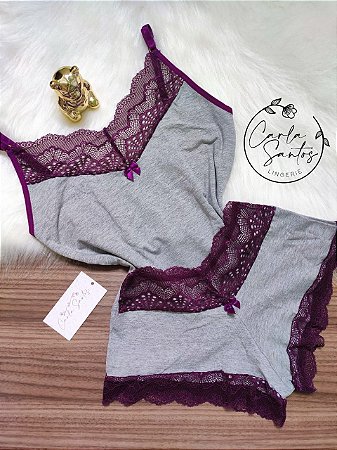 Baby doll Cotton e renda - Roxo