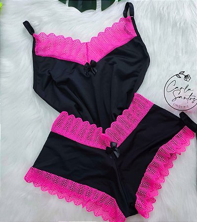 Baby doll Neon - Preto e Pink
