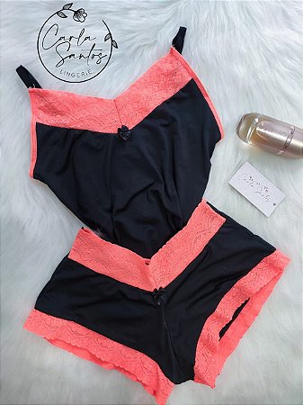 Baby doll Neon - Preto e Laranja
