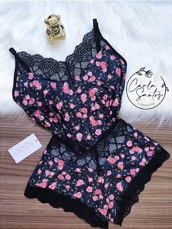 Baby doll Floral - Preto e Rosa