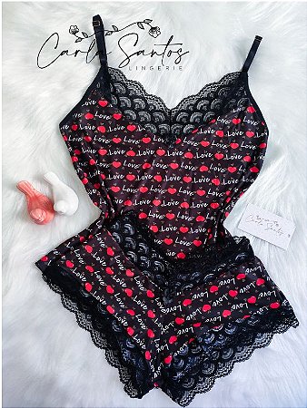 Babydoll Microfibra e renda Estampado - Carla Santos - As melhores